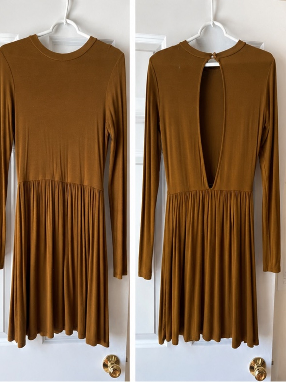 Forever 21 Long Sleeve Backless Skater Dress in Brown